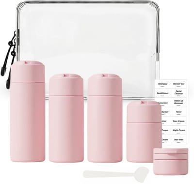 Tamarow Reisflesjes met Etui - 100ml Siliconen Reisflacons - 6-Delig - Reisaccessoires - Cosmetica Potjes - Reis Flesjes - Roze