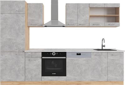 Vicco R-Line Complete keukeneenheid – 300 cm, WB Marmer Beton/gouden eik