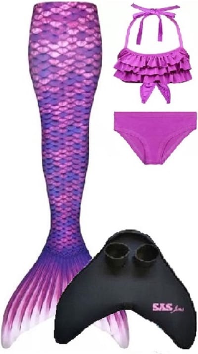 Zeemeerminstaart set Pretty Purple |maat 110/116 |Met bikiniset en zware kwaliteit neopreen monovin