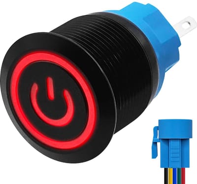 ProRide Metalen Drukschakelaar 12V ON-OFF met Aansluitkabel - 22mm - Aan/uit schakelaar - Spatwaterdicht - 12V/24V - LED Indicatie Rood