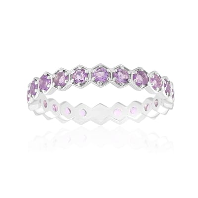 Cavill - 925 Sterling Zilver - 18K Witgoud Verguld - 0,66 ct Amethist - Smalle Moderne Ring - Elegante Paarse Edelsteen - Duurzame Prong Zetting