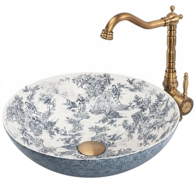 Rea Wastafel Juliana - Rond - Wit, Blauw, Patroon - 40X40X11,5Cm