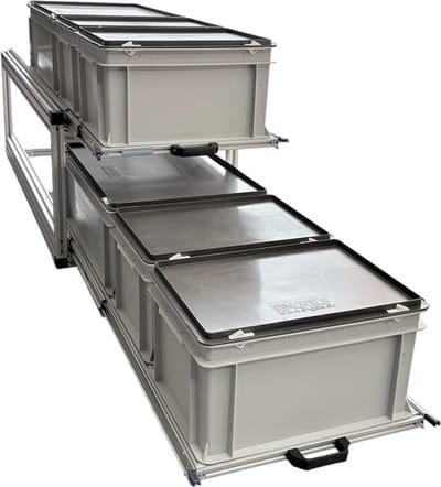 Dubbel schuifframe voor camper 120x40 cm met gesloten bakken - belastbaar 130 kg