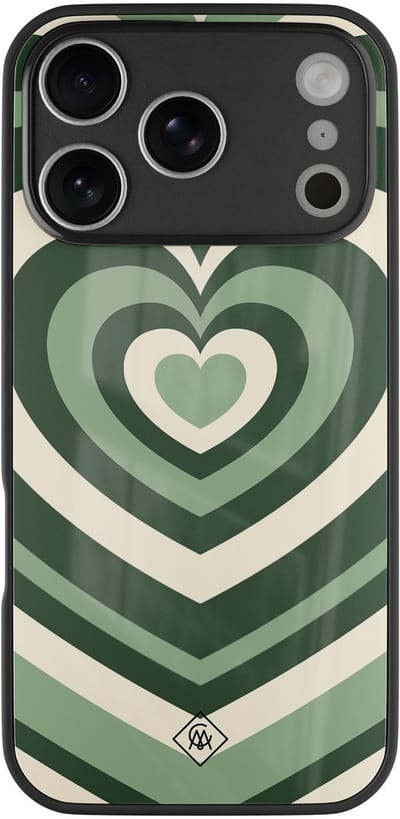 Casimoda® hoesje - Geschikt voor iPhone 17 Pro - Hart Swirl Groen - Luxe Hard Case Zwart - Backcover telefoonhoesje - Groen
