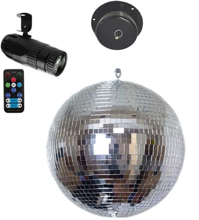 E-Lektron Spiegelbol Set - 25 cm disco bal - Inclusief motor en RGBW pinspot