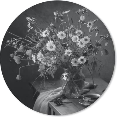 Muismat rond 20x20 cm - Mousepad Boeket - Bloemen - Olieverf - Stilleven - Zwart - Wit - Ronde muismatten