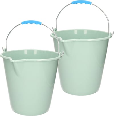 Plasticforte Emmer - 2x stuks - met schenktuit - 12L - mintgroen - schoonmaakemmer