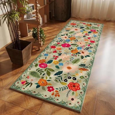 Slaapkamer Tapijtloper Vloerkleed Bedzijde Lange Vloermat Zacht Pluizig Tapijt Bloem Pastorale Stijl Huisdecoratie Vloerkleden voor Woonkamer 40x120cm