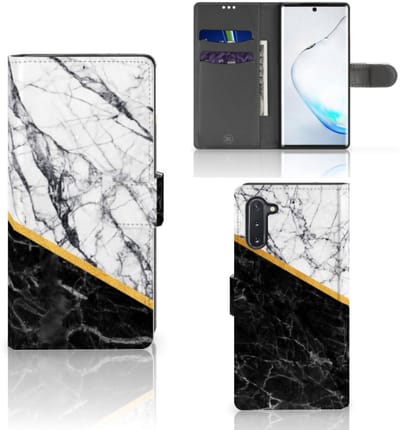 Samsung Galaxy Note 10 Bookcase Marmer Wit Zwart - Origineel Cadeau Man