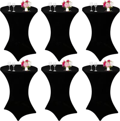 6x Zwarte Cocktailtafelhoezen Spandex - Hoogwaardige Stretch Tafelkleden voor Feest, Bar en Evenementen - 80x110 cm