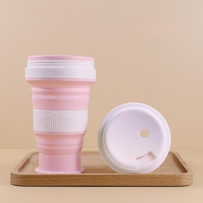 Met Rietje Siliconen Beker voor Water Voedselkwaliteit Opvouwbare Beker Kantoor Thuis Vrije Tijd Melkthee en Koffiekopjes 550mlA1PCS white