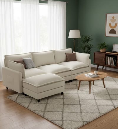 Luxe L-vormige Hoekbank met Slaapfunctie en Opbergruimte 275x132x80 cm – House&Garden – Moderne Corduroy Bank voor Woonkamer, Uitklapbare XXL Sofa, Comfortabele Traagschuim Zitbank, Beige