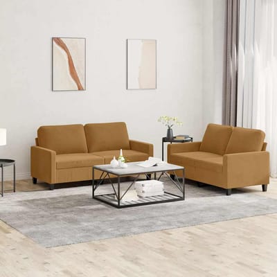 vidaXL - 2-delige - Loungeset - met - kussens - fluweel - bruin