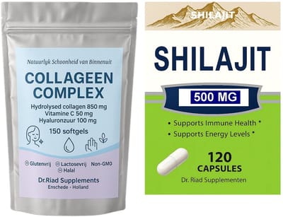 Collageen Tabletten – 1000 mg per capsule, 150 Capsules & Shilajit Capsules 500 mg - 120 Vegan Capsules