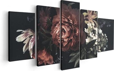 Artaza Canvas Schilderij Vijfluik Bloemen Op Een Zwart Achtergrond - 100x50 - Foto Op Canvas - Canvas Print