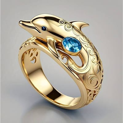 Huitan Frisse Stijl Dames Dolfijn Ontwerp Ring Ingelegd met Glanzende Blauwe CZ Mode Charmante Feest Dame Accessoires Chique Dier Sieraden 7 beige