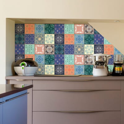 Muurstickers - Zelfklevende tegelmuurstickers voor keuken en badkamer - 9 Salta cementtegelstickers - 12 stickers, 10x10cm