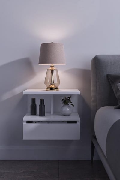 Flora 17-04 - Nachtkastje met Sectie/Verdeling - Met Beweegbare Hoes - Nachtkastje Zwevend - 40x34x31 cm - MDF Wit