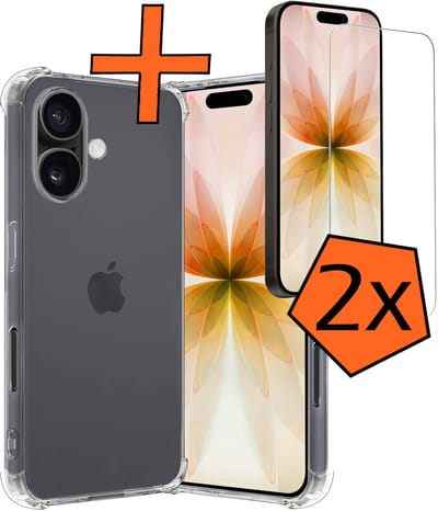 Hoes - Met Screenprotector - 2 Stuks - Geschikt voor Apple iPhone 17 - Sterk & Shockproof - Siliconen Case - Back Cover - Telefoon Hoes - Shock Proof - Transparant