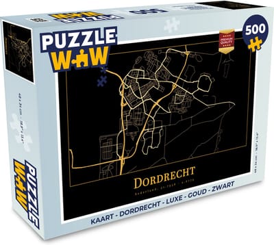 Puzzel Kaart - Dordrecht - Luxe - Goud - Zwart - Legpuzzel - Puzzel 500 stukjes