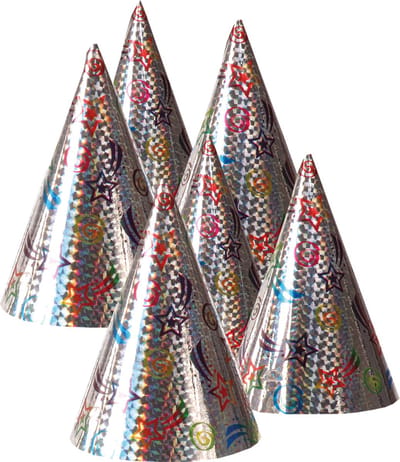 Boland - Set 6 holografische hoedjes - Één maat - Kinderen en volwassenen - Unisex -