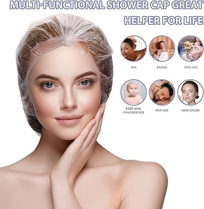 Famanu - douchecaps, douchemutsen voor vrouwen, Britse plastic douchemuts, douchemuts, grote douchemuts elastische haarkap voor thuisgebruik, hotel, spa en kapsalon (transparant)