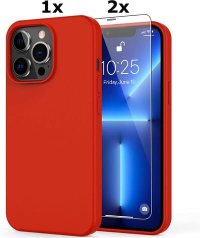 Hoesje Geschikt voor iPhone 12 Pro Max Soft Nano siliconen Gel Rood Hoesje Met 2X Glazen screenprotector