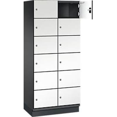 C+P Cambio lockerkast, 2 vakken, 12 vakken, met plint, B 800 x D 525 x H 1980 mm, zwart-grijs/wit