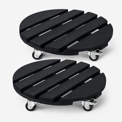 Ceruzo Plantentrolley Set 2 – Ø30 cm – Hout – Met Rem – Plantenonderzetter op Wielen