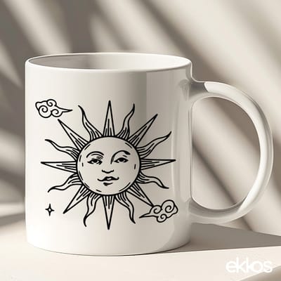 Ekkos Zon en Sterren Koffiemok - Cadeau voor Vrouw / Vriendin - Wit Oor - 325ml - Spiritueel Cadeautje - Verjaardag Kado - Valentijn