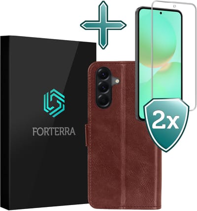 Hoesje Met 2x Screenprotector - Geschikt voor Samsung Galaxy A36 - Luxe Pasjeshouder - Flip Case - Bookcase Portemonee - Kunstleer Book Case - Flipcase Hoes - Book Cover - Walletcase - Portemonneehoes - Bruin