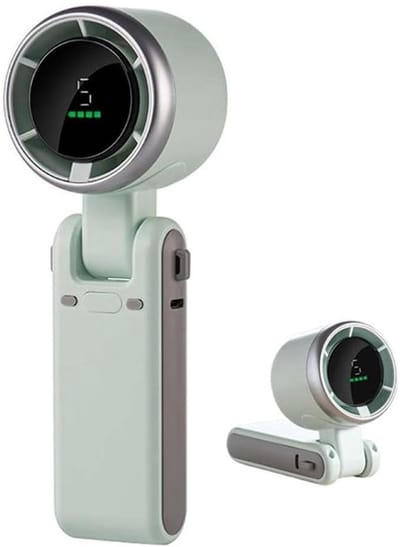 Mini draagbare handventilator, 100 windsnelheden, 1800mAh oplaadbare USB-batterij, LED-digitaal display, geschikt voor reizen, kamperen en buitenactiviteiten - groen.