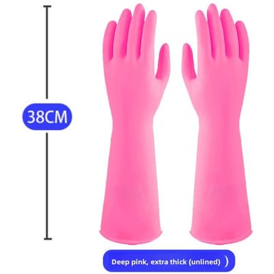 Gants de vaisselle en caoutchouc rose extra épais de 38 cm, gants de ménage étendus en latex, gants de nettoyage résistants à l'usure pour femmes, nouveau matériau tendon de bœuf L scintillement