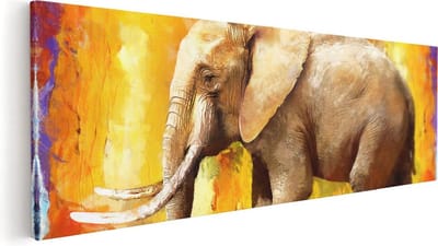 Artaza Canvas Schilderij Olifant Abstract - 60x20 cm - Muurdecoratie Dieren - Wanddecoratie Woonkamer - Kamer Accessoires