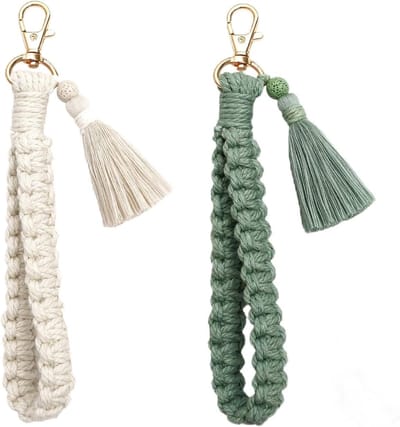 2 stuks macramé sleutelhangers, gevlochten armband, sleutelhanger, stof, macramé, sleutelhanger, gevlochten, gepersonaliseerd, kort, boho-stof, koord, kwasthanger, voor vrouwen, meisjes en dames