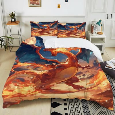 10 Maten Pokémon Charizard Beddengoed Set 3 Delen Dekbedovertrek Volwassen Kinderen Verjaardagscadeau Volledige Maat Beddengoed Set Luxe voor Cadeaus EU King 240X220cm