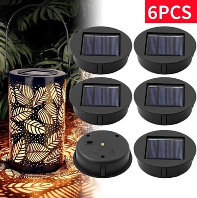 6 vervangende solarverlichting, ronde batterijhouder voor solarverlichting, lantaarn met zonnepaneel aan de bovenkant, inclusief ledlampen.