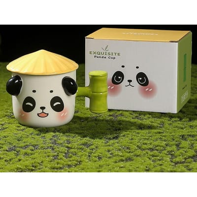 Grappige Panda Mok met Deksel Leuke Uitdrukking Souvenir Beker Verjaardagscadeau Koffiekop Huishoudelijke Waterbeker Vrouwen 301-400ml beige