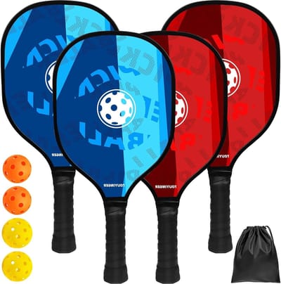 Set van 4 Pickleball Paddles met Ballen en Draagbare Tassen - Houten Pickleball Paddle Sport voor Beginners
