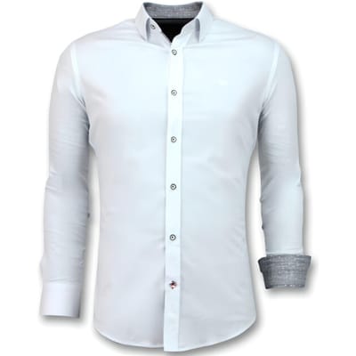 Wit Overhemd Heren - Slim Fit Overhemd Heren - Heren Blouse met Lange Mouwen - 3034 - Wit