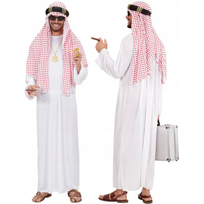 Costume Déguisement Cheikh Pétrolier Prince Arabe Arabe Riche Carnaval Bal, M/L white