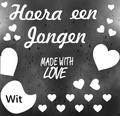 Geboorte sticker Hoera een jongen Made withe Love, zacht blauw