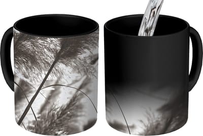Magische Mok - Foto op Warmte Mokken - Koffiemok - Pampasgras - Zwart - Wit - Plant - Magic Mok - Beker - 350 ML - Theemok