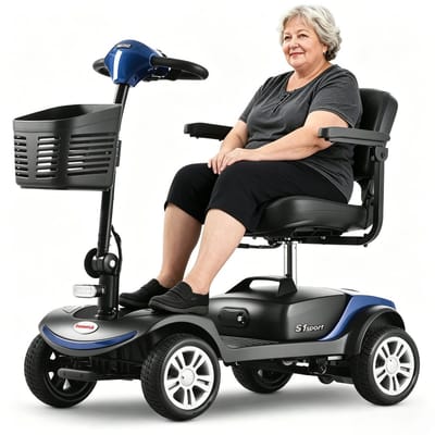 Elektrische Scootmobiel voor Senioren met vier Wielen, 300W Motor, 136 kg Draagvermogen, Topsnelheid van 6 km/u, Verwijderbare Accu, 360° Draaibare Zitting, Geen Rijbewijs Vereist-Blauw