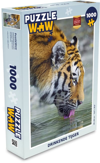 Puzzel Tijger - Water - Tong - Portret - Legpuzzel - Puzzel 1000 stukjes volwassenen