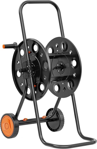 Metalen Slangwagen - Draagbare Slanghaspel - Tuin en Camping - Verrijdbaar Met Wielen - 60x34x93 cm - Zwart