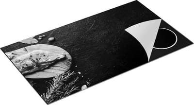 Chefcare Inductie Beschermer Vlees op een Marmeren Plaat - Zwart Wit - 95x50 cm - Afdekplaat Inductie - Kookplaat Beschermer - Inductie Mat