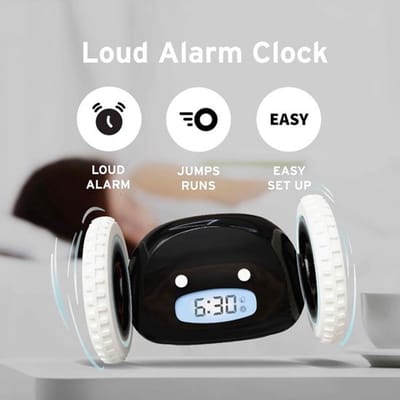 Luide wekker voor zware slapers op wielen. Rolt, rent weg, trilt, is gemakkelijk in te stellen, superslimme snooze-functie. Digitale bedshaker-wekker. Grappig cadeau voor volwassenen, kinderen, tieners, slaapkamers (zwart).