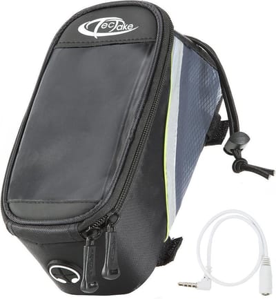 tectake® Frametas - Stuurtas - 20 x 9,5 x 10 cm - Frame Tas voor Fiets en Racefiets - Fietstas met Aanraakscherm voor Telefoons - Navigatiehouder - Waterafstotend - Met Kabeluitgang - Zwart/Grijs/Groen