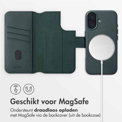 Accezz Hoesje - Geschikt voor Apple iPhone 16 - Leather Bookcase 2-in-1 geschikt voor MagSafe - Cedar Green